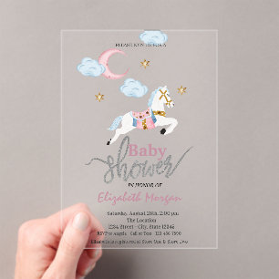 Watercolor Little Pony Pink Baby Shower Acrylic Invitations