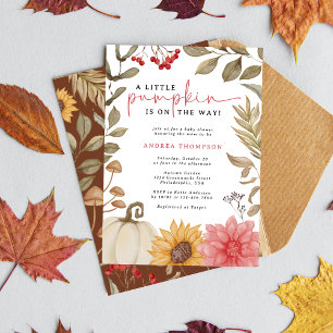 Watercolor Little Pumpkin Fall Autumn Baby Shower Invitation