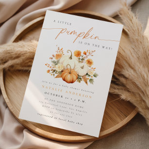 Watercolor Little Pumpkin Fall Baby Shower Invitation