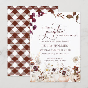 Watercolor Little Pumpkin Fall Baby Shower Invitation