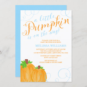 Watercolor Little Pumpkin Fall Boy Baby Shower Invitation