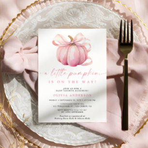 Watercolor Little Pumpkin Pink Girl Baby Shower Invitation
