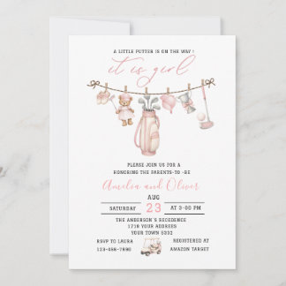 Watercolor Little putter is on the way baby shower Invitation