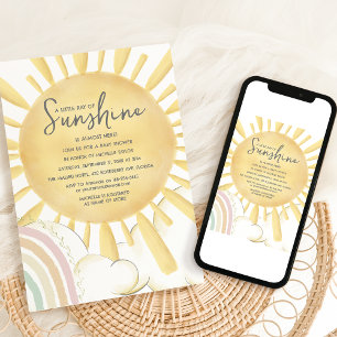 Watercolor Little Ray Of Sunshine Baby Shower Invitation
