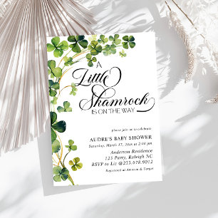 Watercolor Little Shamrock Script  Baby Shower Invitation