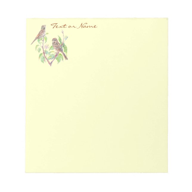Watercolor Little Sparrow Birds Notepad (Front)