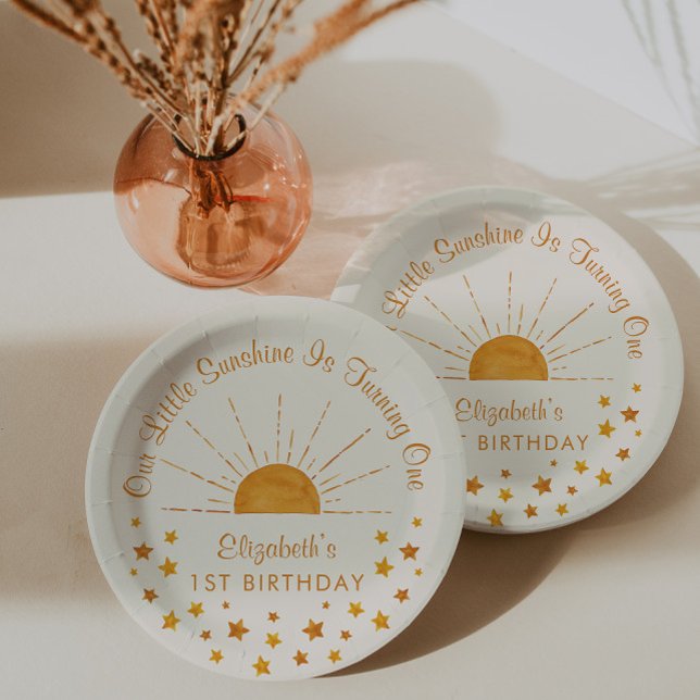 Watercolor Little Sunshine 1st Birthday  Paper Pla Plate (Creator Uploaded)