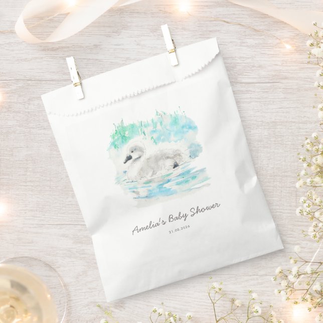 Watercolor Little Swan Baby Shower Favour Bag (Clipped)