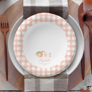 Watercolor Little Sweet Peach is One 1st Birthday Paper Plate