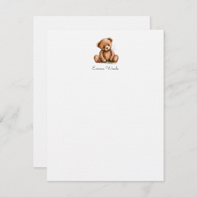 Watercolor Little Teddy Bear Personalised Card (Front/Back)