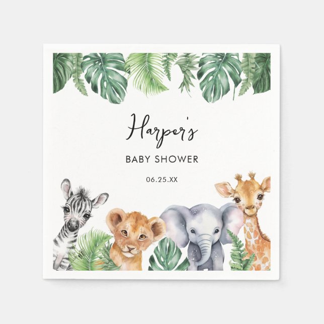 Watercolor Little Wild One Safari Baby Shower Napkin (Front)