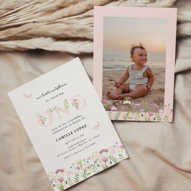 Watercolor Little Wildflower 1st Birthday  Invitat Invitation (Creator Uploaded)