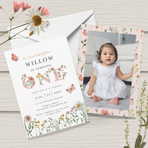 Watercolor Little Wildflower 1st Birthday Invitation