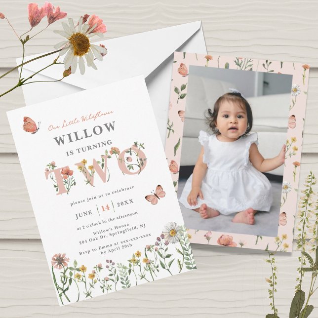 Watercolor Little Wildflower 2nd Birthday Invitation (Creator Uploaded)