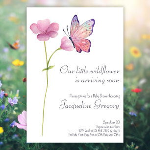 Watercolor Little Wildflower Butterfly Baby Shower Invitation