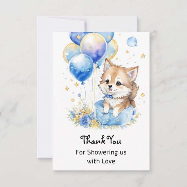 Watercolor Little Wolf Baby Shower Thank You Card (Front)