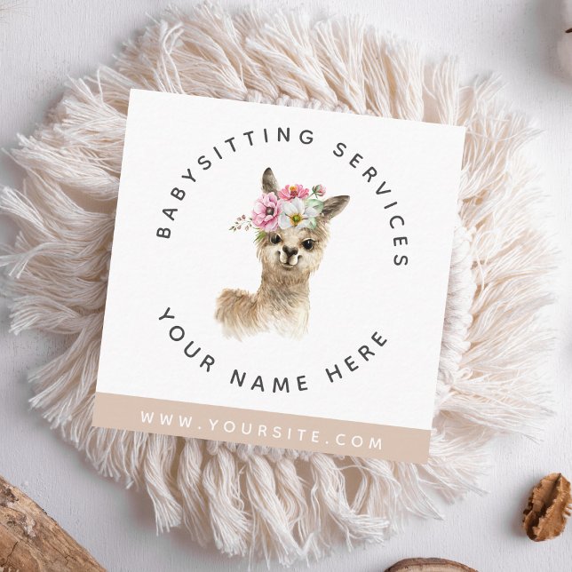 Watercolor Llama Babysitting Service Elegant Child Square Business Card (Creator Uploaded)