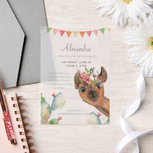 Watercolor Llama Birthday Vellum Invitations