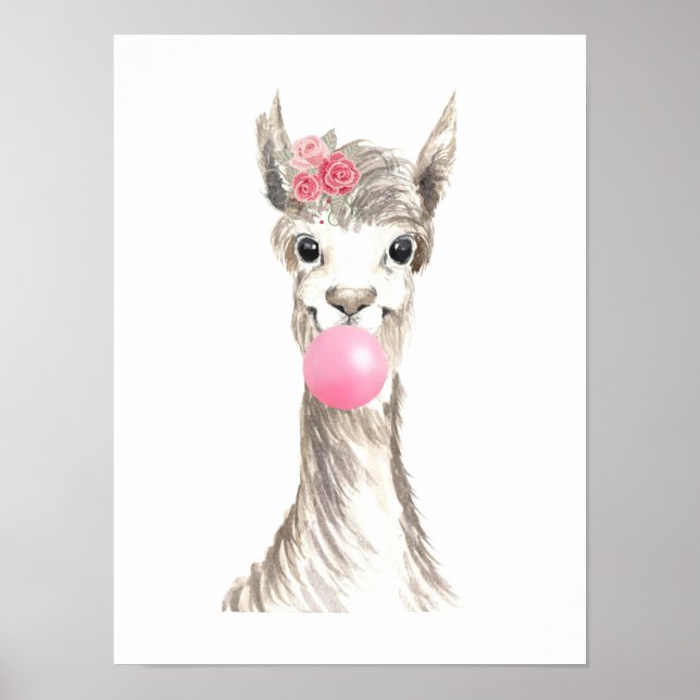Watercolor Llama Blowing Bubble  Poster (Front)
