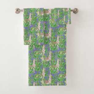 Watercolor Llama & Catus Pattern Bath Towel Set