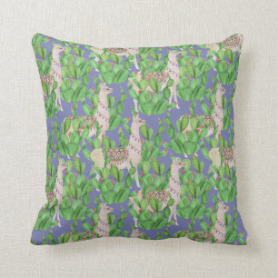 Watercolor Llama & Catus Pattern Cushion