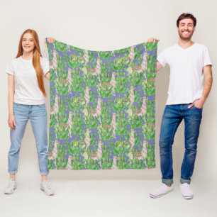 Watercolor Llama & Catus Pattern Fleece Blanket
