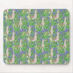 Watercolor Llama & Catus Pattern Mouse Pad
