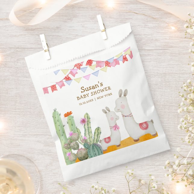 Watercolor Llama Desert Cactus Fiesta Baby Shower  Favour Bag (Clipped)