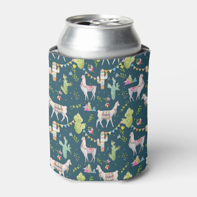 Watercolor Llama Flag Pattern Can Cooler (Can Front)