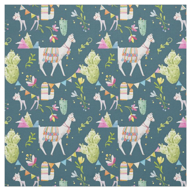 Watercolor Llama Flag Pattern Fabric (Swatch)