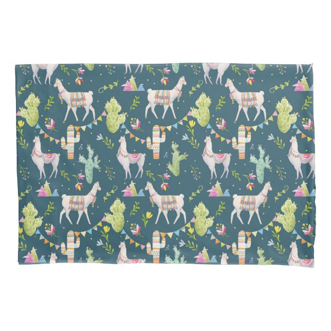 Watercolor Llama Flag Pattern Pillowcase (Front-Left)