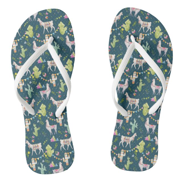 Watercolor Llama Flag Pattern Thongs (Footbed)