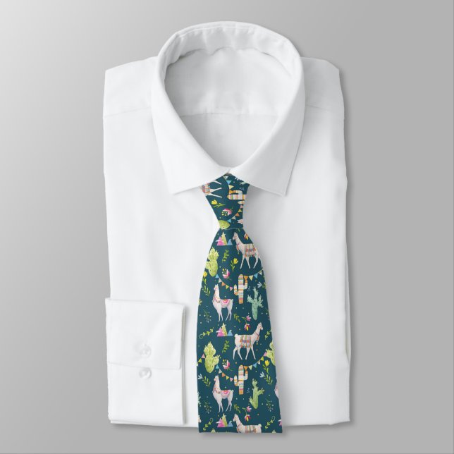 Watercolor Llama Flag Pattern Tie (Tied)
