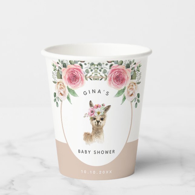 Watercolor Llama Gender Neutral Baby Shower Paper Cups (Front)