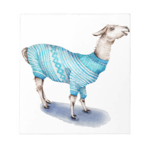 Watercolor Llama in Blue Sweater Notepad