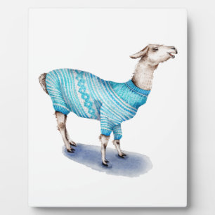 Watercolor Llama in Blue Sweater Plaque