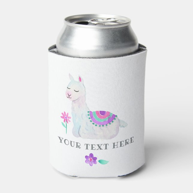 Watercolor Llama Kids Birthday Party Can Cooler (Can Front)