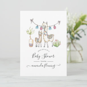 Watercolor Llama themed Baby Shower Invitation