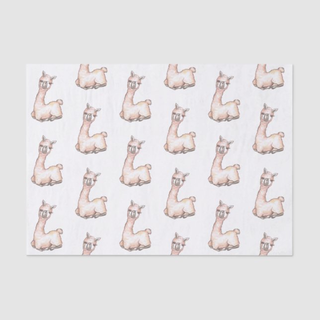 Watercolor Llama themed Baby Shower Tissue Paper (Front)