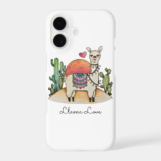 Watercolor llama With Cactus
