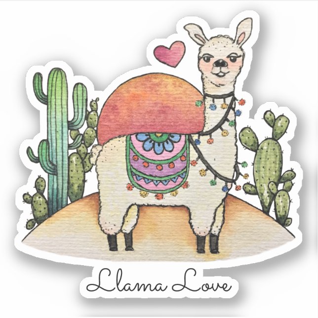 Watercolor Llama With Cactus  (Front)