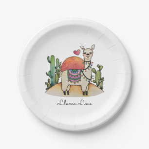 Watercolor Llama With Cactus Paper Plate