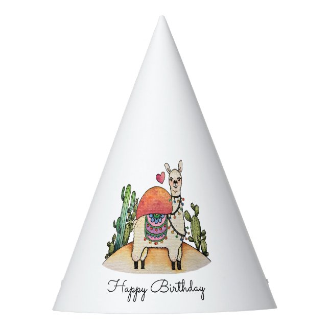 Watercolor Llama With Cactus Party Hat (Front)