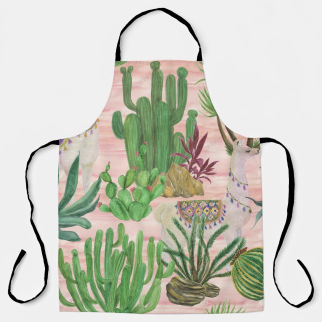 Watercolor llamas and cacti pattern. apron (Front)