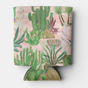 Watercolor llamas and cacti pattern. can cooler
