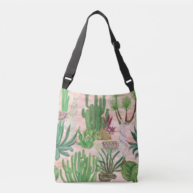 Watercolor llamas and cacti pattern. crossbody bag (Front)