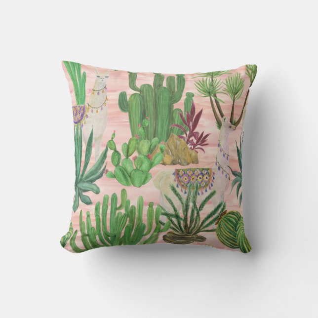 Watercolor llamas and cacti pattern. cushion (Front)