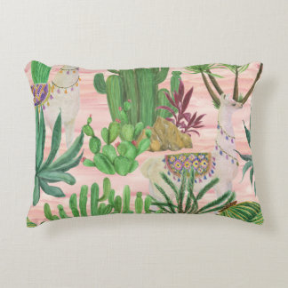 Watercolor llamas and cacti pattern. decorative cushion