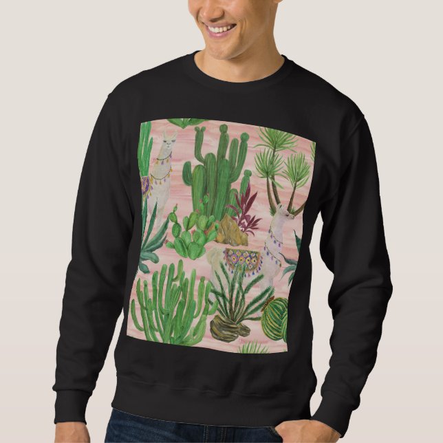 Watercolor llamas and cacti pattern. sweatshirt (Front)