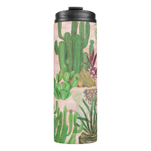 Watercolor llamas and cacti pattern. thermal tumbler
